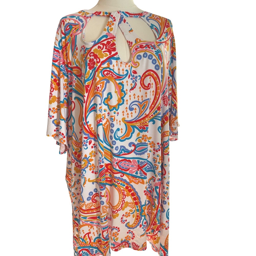 Jessica London Paisley Keyhole Cutout Tunic Top White Multi Plus Size 30/32